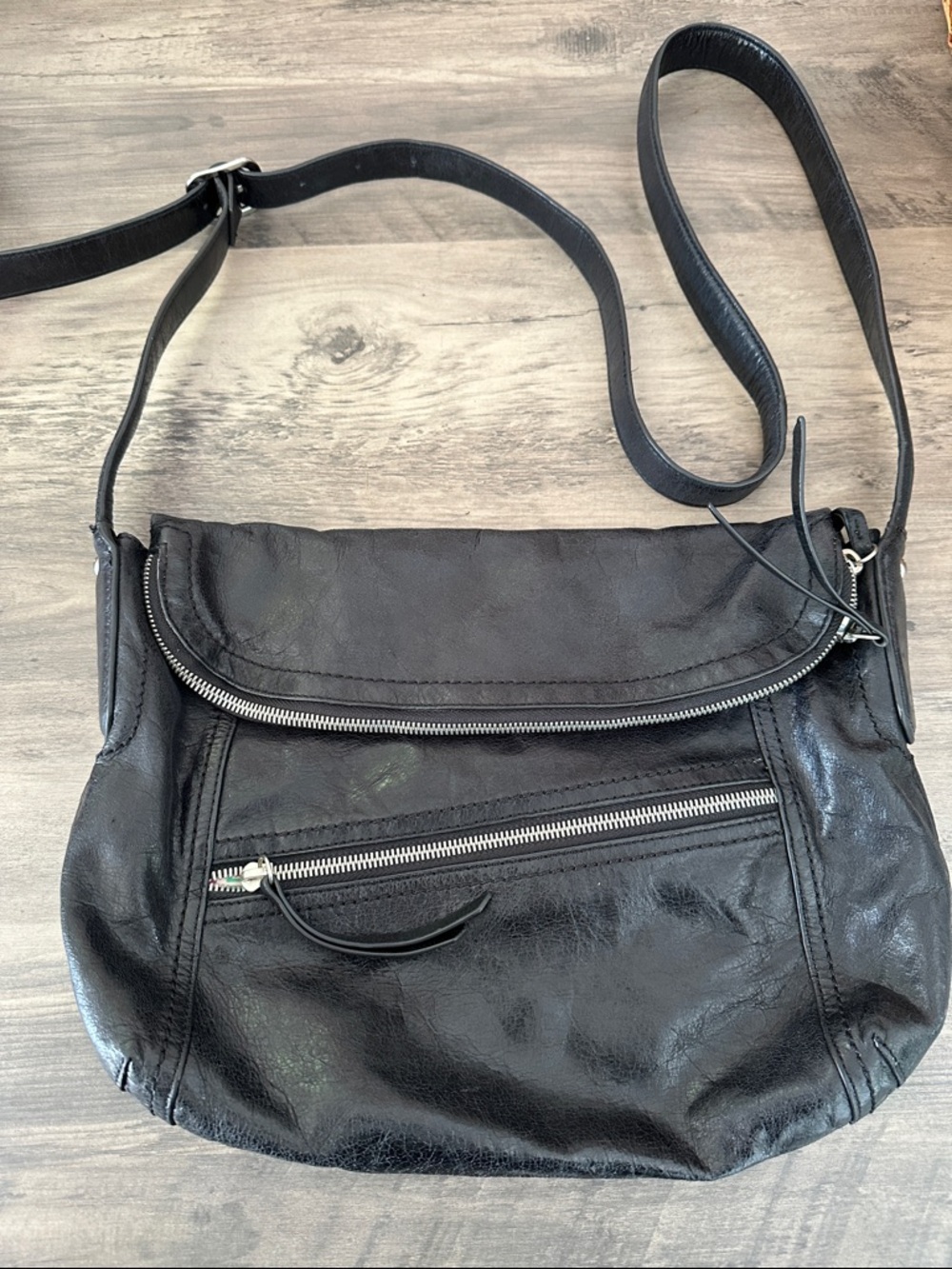 HOBO Black Leather Crossbody Bag with Front Zip Pocket. Like new.